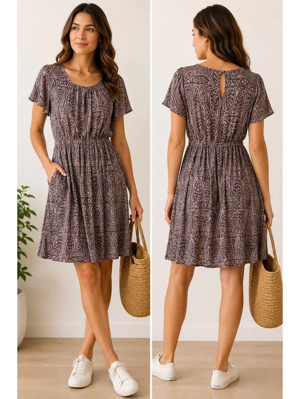 Ann Taylor LOFT Rayon Spandex Patterned Dress Size S